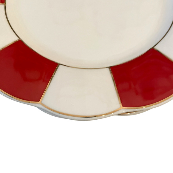 Grace Teaware Porcelain Salad Plate 8in Red & White Stripe Gold Trim Set 2 New - Picture 3 of 16